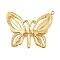 304 Stainless Steel Pendants, Ion Plating(IP), Butterfly Charm, Real 14K Gold Plated, 27x32.5x3mm, Hole: 1.5mm