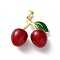 Resin Pendants, Cherry, with Brass Enamel Findings, Dark Red, 29x31x13.5mm, Hole: 6.5x4mm