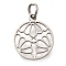 304 Stainless Steel Charms, with Jump Ring, Flat Round with Flower Charm, Laser Cut, Stainless Steel Color, 14.5x12.5x1mm, Hole: 3mm