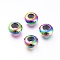 PVD Vacuum Plating 202 Stainless Steel Beads, with Plastic, Slider Beads, Rondelle, Rainbow Color, 8x4mm, Hole: 2mm