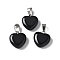 Natural Black Agate Pendants, with Platinum Brass Loops, Heart, 19x16x6~7mm, Hole: 6x2.5~3mm