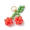 Glass Seed Beaded Pendants, with 304 Stainless Steel Jump Rings, Cherry, 18x10x7mm, Hole: 2.8mm