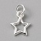 Brass Charms, with Jump Ring, Silver, Star, 12x10x1.5mm, Hole: 4mm