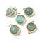 Brass Pave Natural Amazonite Faceted Flat Round Connector Charms, Rack Plating, Long-Lasting Plated, Golden, 12x17.5x5.5mm, Hole: 1.4mm