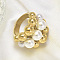 316L Surgical Stainless Steel with Shell Pearl Round Beaded Finger Rings for Women, Golden, US Size 7(17.3mm)