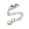Brass Ends with Chain, Long-Lasting Plated, with 304 Stainless Steel Lobster Clasp, Heart, Platinum, 75mm, Heart: 7.5x5.5mm