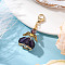 Angel Glass Beaded & Alloy Pendant Decorations, Lobster Claw Clasp for Bag Ornaments, Indigo, 48mm