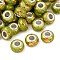 Opaque Resin Rondelle European Beads, with Gold Foill & Silver Tone Brass Double Cores, Large Hole Beads, Olive, 13.8x8.5mm, Hole: 4.5~5mm
