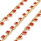 Brass Rectangle Link Chains, with Enamel, Soldered, with Spool, Real 18K Gold Plated, Long-Lasting Plated, Red, 4x1.5x0.7mm, 10m/roll