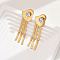 Fashionable Vintage Tassel 201 Stainless Steel Stud Earrings, Real 18K Gold Plated, Heart, 17mm