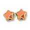 Ion Plating(IP) 304 Stainless Steel Beads, with Enamel, Real 18K Gold Plated, Star with Heart, Coral, 14x16x6.5mm, Hole: 3mm