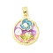 Brass Enamel Pendants, with ABS Plastic Imitation Pearl, Long-Lasting Plated, Cadmium Free & Lead Free, Rack Plating, Real 18K Gold Plated, Flower, Flat Round, 23.5x20x7.5mm, Hole: 6.4x3mm