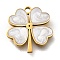 304 Stainless Steel Four Leaf Clover Charms, with Plastic Imitation Shell, Ion Plating(IP), White, Golden, 11.5x9.5x1.5mm, Hole: 0.6mm