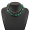 Opaque Resin Oval Beaded Alloy Paperclip Chain Double Layer Necklaces, Golden, Sea Green, 14.96~17.32 inch(38~44cm), 2pcs/set