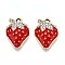 Alloy Enamel Pendants, with Rhinestone, Strawberry Charm, Light Gold, FireBrick, 20x14.1x5mm, Hole: 2mm