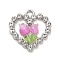 Platinum Alloy Glass Pendants, with Resin, Heart with Flower, Pink, 21.5x21x4mm, Hole: 2.3mm