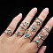 12Pcs Alloy with Synthetic Turquoise Finger Rings, Deer/Fox/Heart, Antique Silver, Inner Diameter: 14~18mm