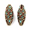 Handmade Indonesia Beads, with Brass and Resin, Long Oval, Cyan, 38x15mm, Hole: 1.9mm