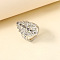 Alloy and Rhinestone Finger Rings, Leaf, Silver, US Size 6(16.5mm)