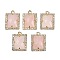 Natural Rose Quartz Faceted Rectangle Pendants, Rack Plating Brass Micro Pave Cubic Zirconia Charms, Golden, 15.5x11.5x4.5mm, Hole: 1.4mm