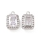Brass Pendants with Clear Glass, Rectangle Charms, Platinum, 12x8x5mm, Hole: 1mm