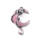 Alloy Rhinestone Pendants, Moon with Rose, with Resin, Rack Plating, Gunmetal, Pearl Pink, 33x21x10mm, Hole: 1.8mm