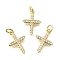 Brass Micro Pave Cubic Zirconia Pendants, Cross Charms, Rack Plating, Lasting Plated, Cadmium Free & Lead Free, with Jump Ring, Real 18K Gold Plated, 18x12.5x2.5mm, Hole: 3mm