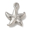 Anti-Tarnish 304 Stainless Steel Pendants, Starfish Charm, Stainless Steel Color, 21.5x17x3.5mm, Hole: 1.6mm