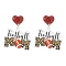 1Pair Leopard Print Heart Mother Sports Acrylic Dangle Stud Earrings, with PP Zip Lock Bags, Rugby, Earring: 1 pair