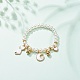 ABS Plastic Imitation Pearl Beaded Stretch Bracelet with Alloy Enamel Charms for Kids BJEW-JB08524-02-2