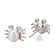 Crab Platinum Tone Rhodium Plated 925 Sterling Silver Cubic Zirconia Ball Ear Studs EJEW-E174-04P-4