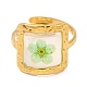 Pale Green Square Epoxy Resin with Dry Flower Adjustable Rings RJEW-G304-03G-02-2