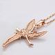 Real Rose Gold Plated Eco-Friendly Tin Alloy Czech Rhinestone Angel Pendant Necklaces For Women NJEW-BB13785-RG-2