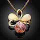 Real 18K Gold Plated Graceful Alloy Glass Flower Pendant Necklaces NJEW-BB00863-02-2