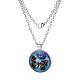 Butterfly Pattern Flat Round Glass Pendant Necklaces X-NJEW-N0051-008C-02-1