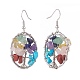 Natural & Synthetic Mixed Gemstone Chips Oval with Tree of Life Dangle Earrings EJEW-JE04880-02-3