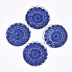 ポリコットン（ポリエステル綿）編みペンダント装飾  真鍮パーツ  花付きフラットラウンド  ライトゴールド  ブルー  50x1mm X-FIND-Q078-14A-1