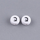 不透明なアクリルビーズ  ランダムな混合文字  アラビア文字付きフラットラウンド  乳白色  7x3.5mm  穴：1.2mm X-MACR-S273-23-2