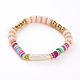 Arc-en-ciel polymère argile perles heishi bracelets extensibles BJEW-JB05865-3