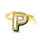 Mixed Color Enamel Initial Letter Adjustable Ring with Clear Cubic Zirconia RJEW-P045-01G-P-2