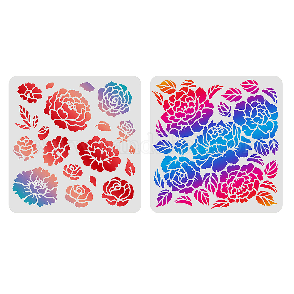 Shop FINGERINSPIRE 2pcs Peonies and Roses Stencils 30x30cm Peonies