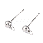 Original Color 304 Stainless Steel Ball Post Stud Earring Findings, with Loop, 16x4mm, Pin: 0.8mm, Hole: 1.5~2mm