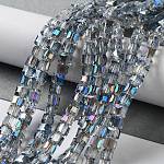 Chapelets de perles en verre électroplaqué, facette, cube, bleu minuit, 4x4x4mm, Trou: 1mm, Environ 100 pcs/chapelet, 15.7 pouce