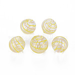 Transparent Handmade Blown Glass Globe Beads, Stripe Pattern, Round, Yellow, 12.5~13.5mm, Hole: 1.2~2mm