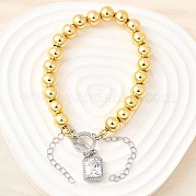Круглые латунные бусины браслеты с подвесками для женщин BJEW-D317-05PG