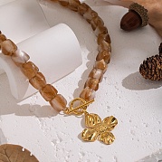 Винтажное ожерелье из бисера с подвеской в виде цветка из нержавеющей стали 304 с многоугольными бусинами из смолы IT6760-2