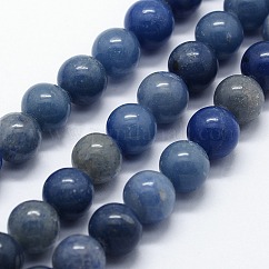Brins de perles d'aventurine bleue naturelle teintes et chauffées, ronde, 8mm, Trou: 1mm, Environ 46 pcs/chapelet, 14.76 pouce (37.5 cm)