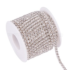 Chaînes en laiton avec strass, avec bobine, strass chaînes de tasse, couleur argentée, cristal, 3.5mm, environ 10 yards / rouleau