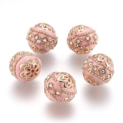 Abalorios de indonesia hecho a mano, con fornituras de metal, redondo, la luz de oro, coral luz, 19.5x19mm, agujero: 1 mm