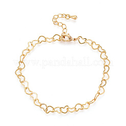 Латунные браслеты-цепочки в форме сердца для женщин BJEW-N032-08B-G